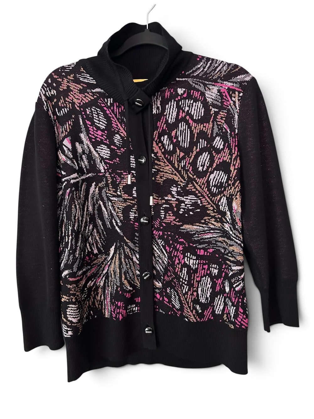 St. John Pink & Black Santana Button Front Sweater Jacket Size Large